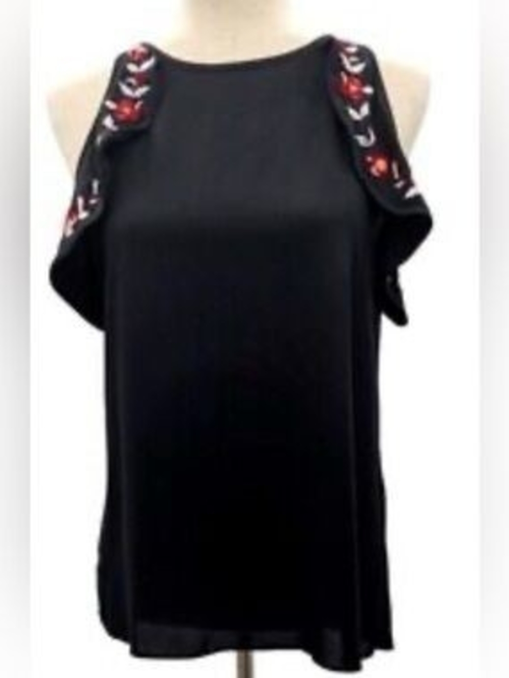 Loft Black Cold-Shoulder Embroidered Women's Top